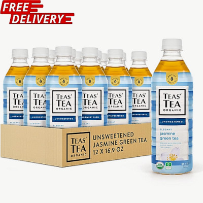 Teas' Tea Unsweetened Jasmine Green Tea 16.9 Ounce (Pack of 12) Organic, 0 Sugar