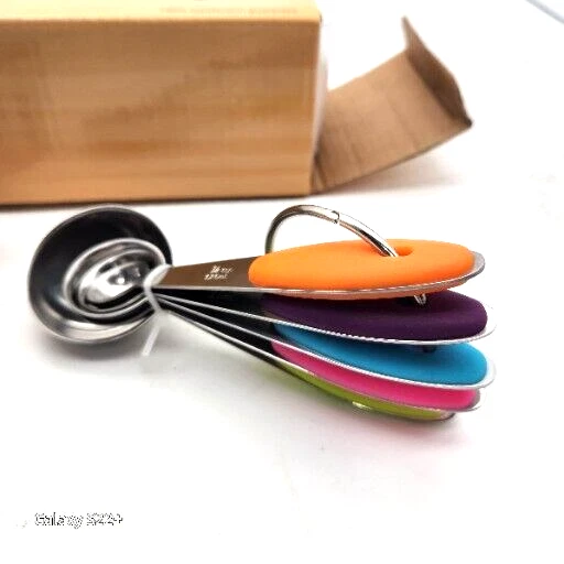 Measuring Cups Spoons Stainless Steel Nonslip Multicolor Silicone Handle 10 PC - Image 2 of 3