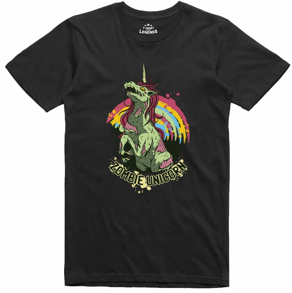 T-Shirt Imprimé Design Gothique Halloween Horreur Licorne Zombie 100% Coton - Photo 1/1