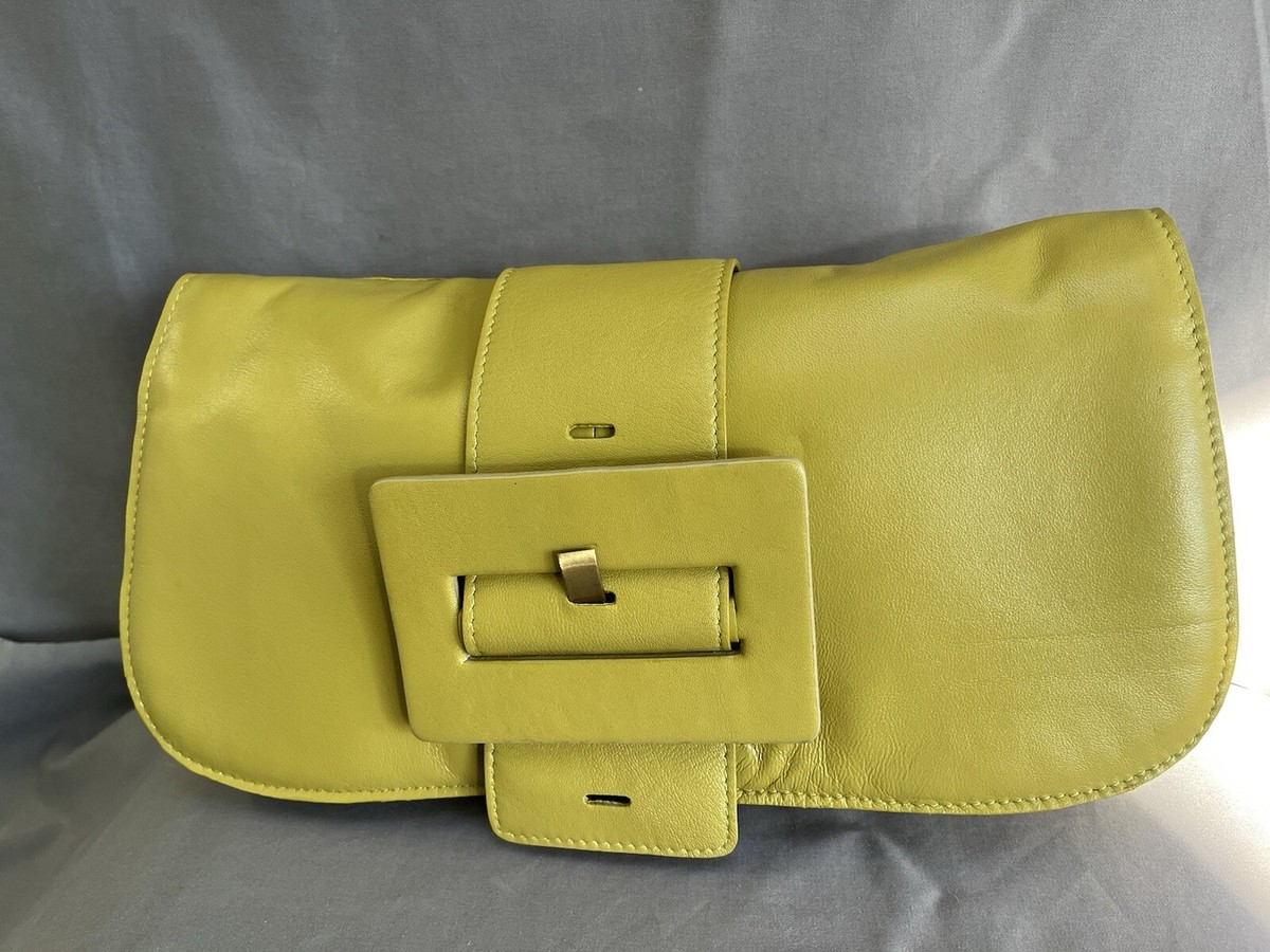 Betty Jackson Olive Green Soft Rectangular Leather Clutch