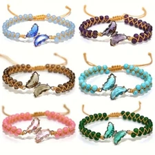 Natural Turquoise Crystal Butterfly Charm Bracelet Stones Reiki Healing