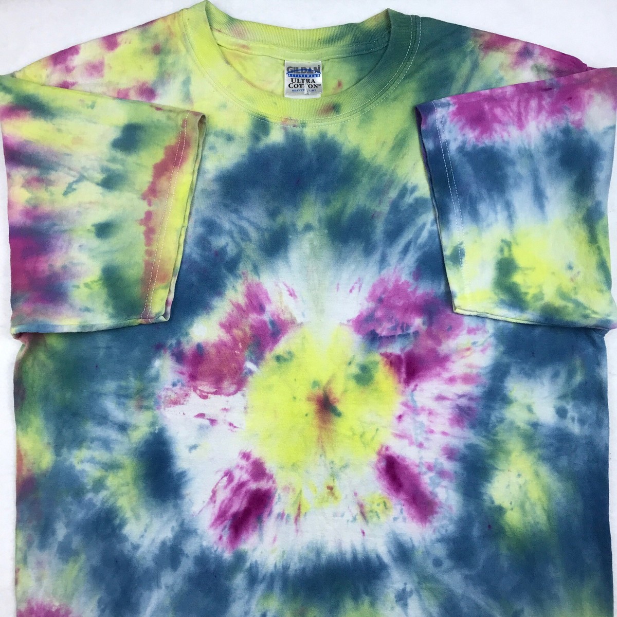 NOS vintage 90s LIME GREEN PURPLE BLUE TIE-DYE T-Shirt LARGE blank