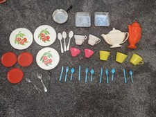 Lot Vintage Tea Set And Cookware 1960-1980 Utensils Plates Cups
