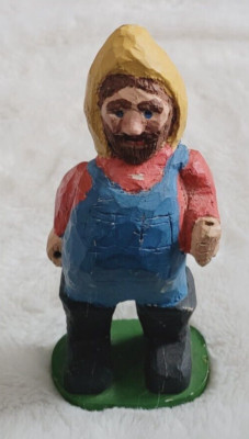 Vintage Wood Carved Farmer Mountain Man Statue Figure 6'' Unique