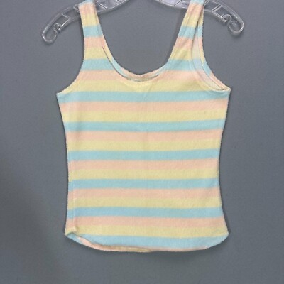 Vintage 70s Tank Top Terry Cloth Womens Striped Pastel Rainbow