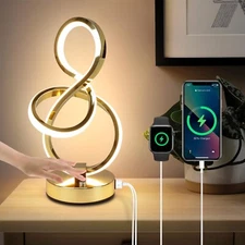 Modern Table Lamp, LED Bedside lamp with USB C+A ports, Touch Stepless Dimmab...