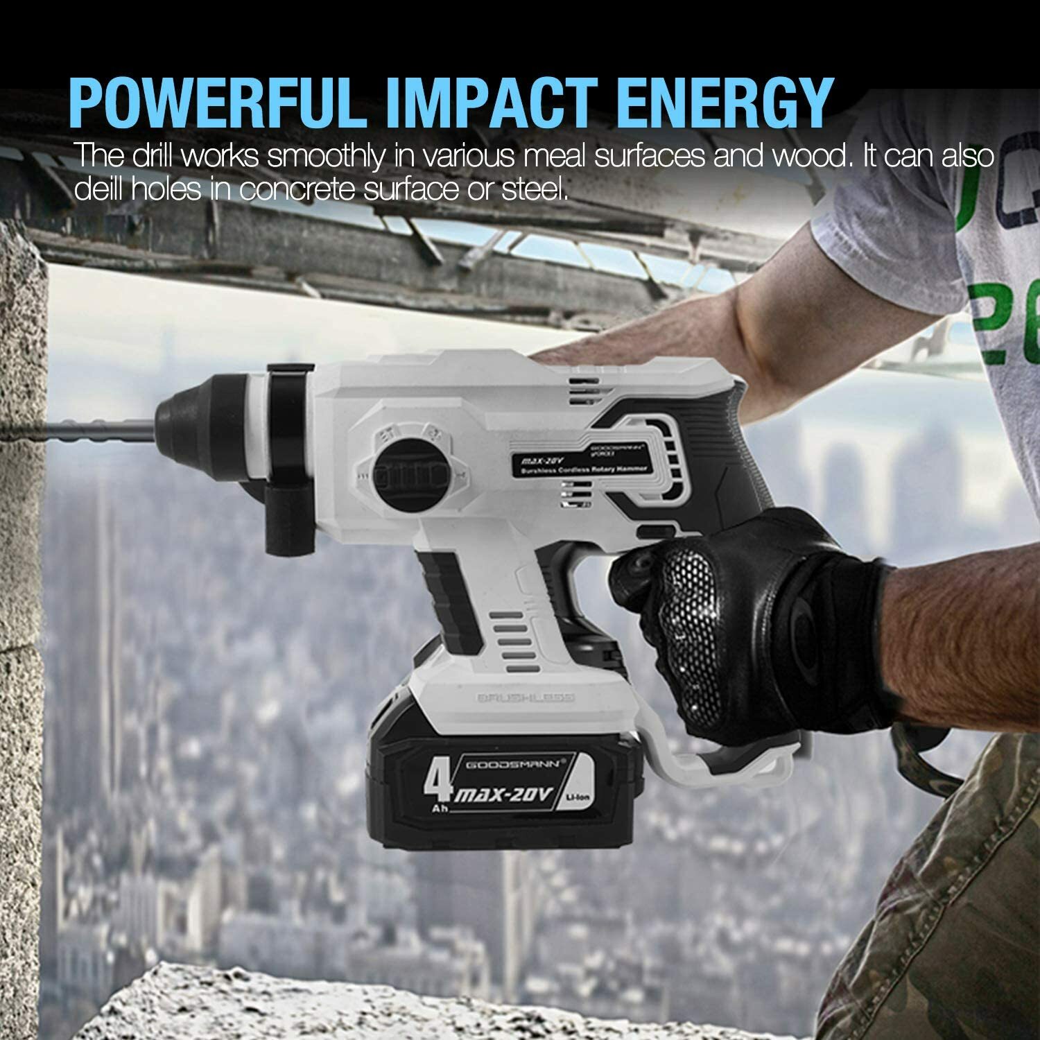 GOODSMANN Hammer Drill Brushless Cordless 4 Modes Adjustable Handle BRAND NEW