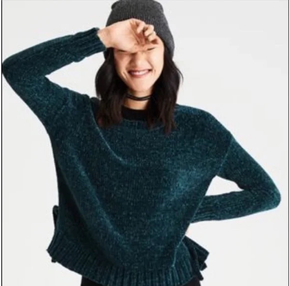 Soft Cozy Black Chenille Sweater with Side Ties from American Eagle Outfitters Size M