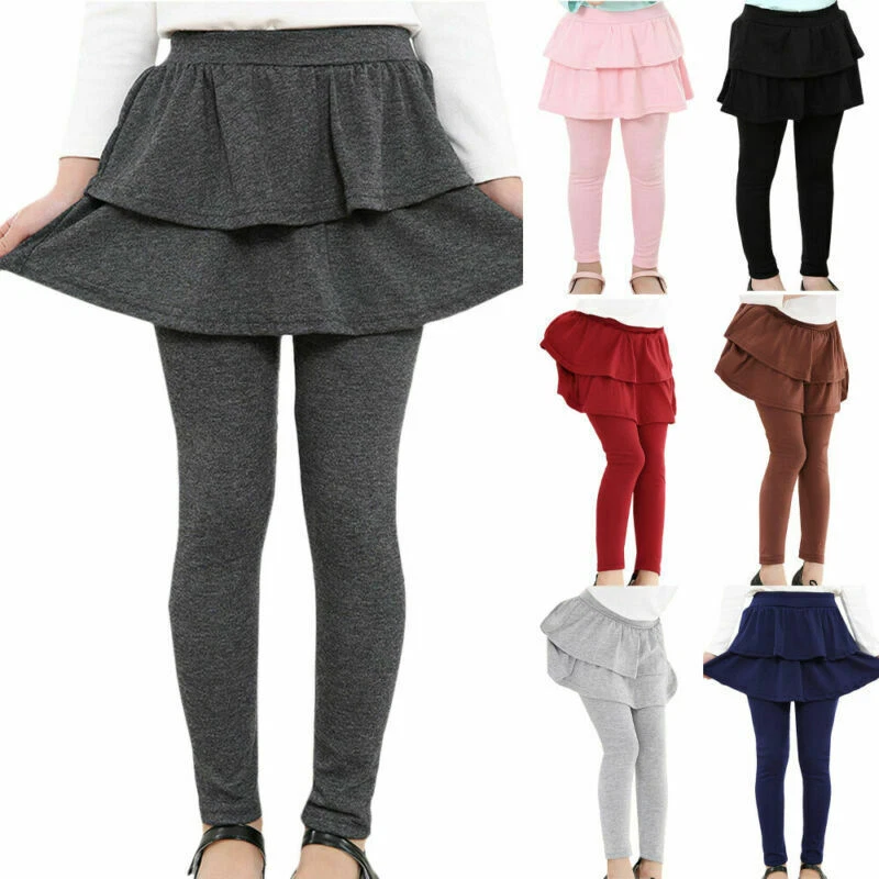 Kids Children Baby Girls Skinny Comfy Leggings Tutu Ruffle Skirts