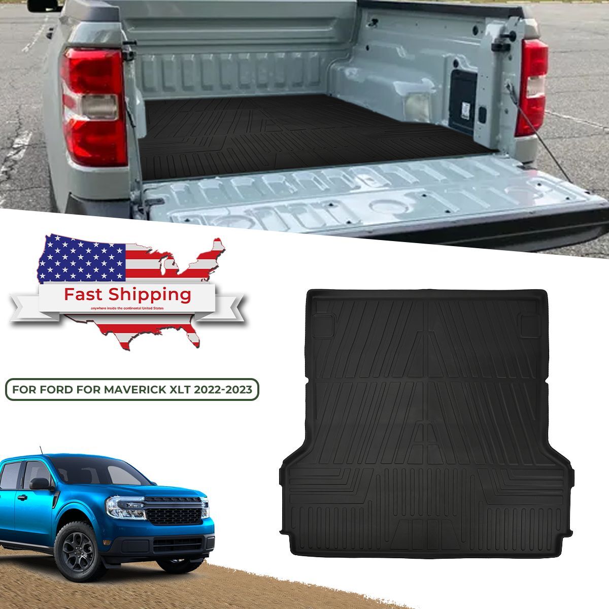 Truck Bed Mat For Ford Maverick XLT 2022 2023 AllWeather TPE Bed Liner