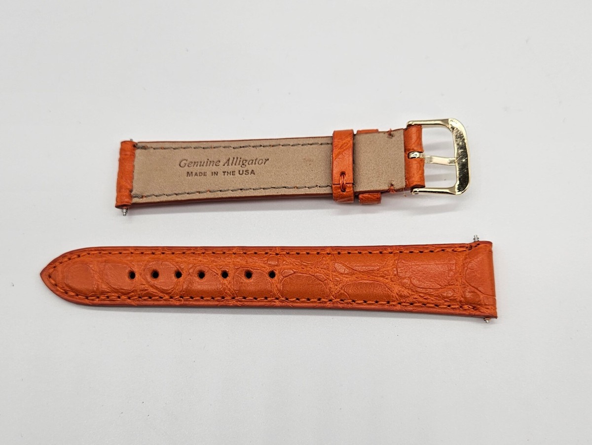 Genuine Alligator Watch Strap – Premium Exotic Skin - Melon Orange Vinacreations - Exotic Leather Watch Strap main image 3