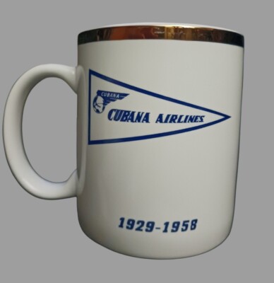 Vintage Cubana Airlines (1929-1958) 29th Anniversary Linyi Gold Rims Coffee Mugs
