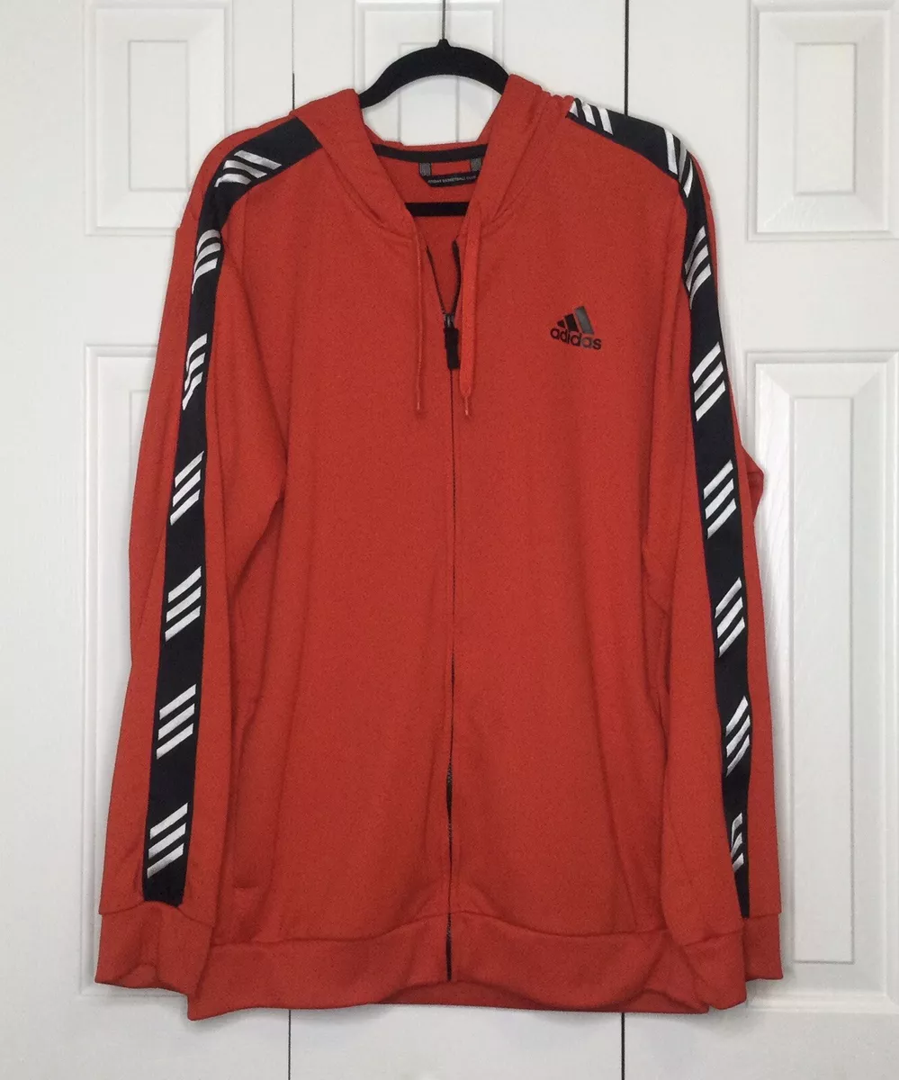 Red adidas hoodie zip deals up