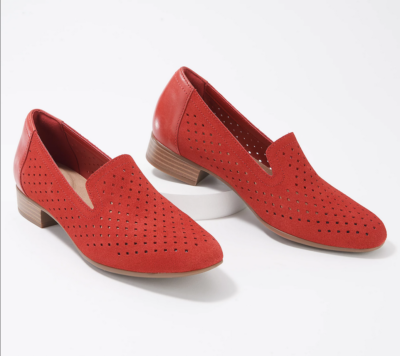 Clarks Collection Perforated Suede Loafers-Juliet Hayes-Red-8M