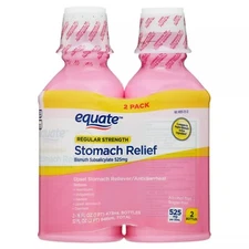 2 Pack Equate Upset Stomach Relief Bismuth Liquid Regular Strength 16 fl oz Ea