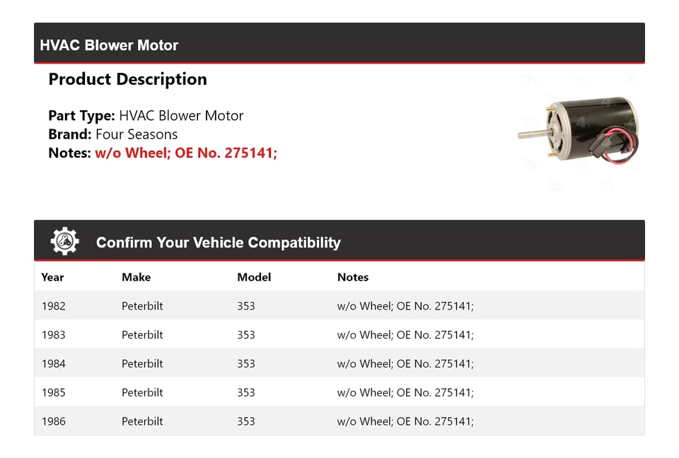 Motor soplador de climatización Peterbilt 353 1982-1986 4 estaciones 1983 1984 1985 Foto 2 de 4