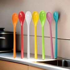 Cuchara de café de plástico de colores de mango largo, cuchara agitadora, cuchara sopera vajilla