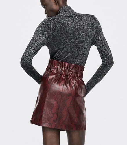 zara red faux leather skirt
