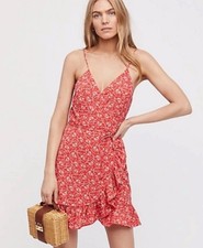 Free People All My Love Wrap Mini Dress Red Floral Size Medium Boho Garden Party