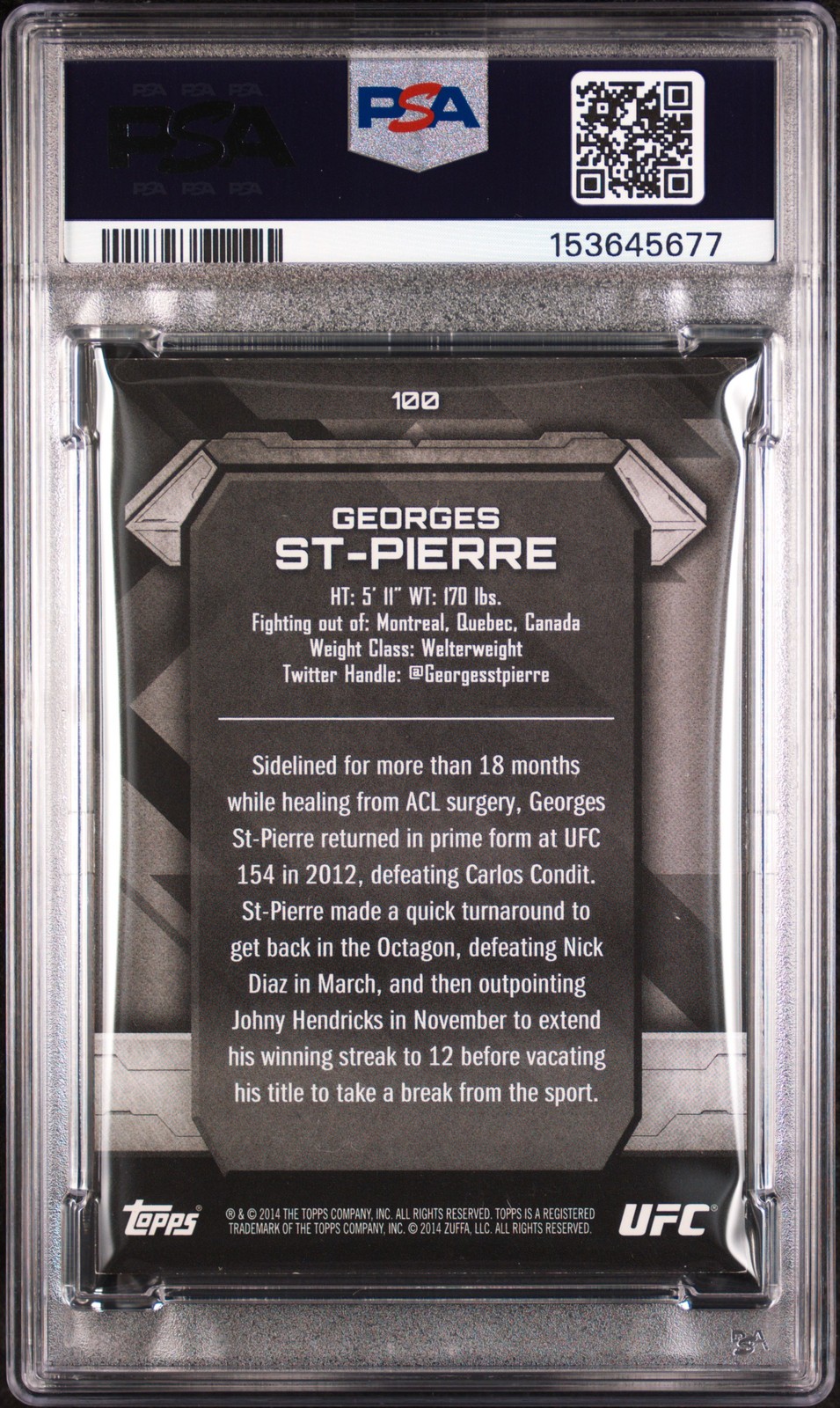 2014 TOPPS UFC KNOCKOUT GOLD #100 GEORGES ST-PIERRE 128/219 PSA 5 view 2