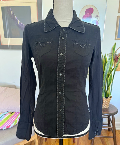 Diesel, Diesel Women’s S Black Solid Collared Button-Up Long Sleeve Slim Woven Cotton