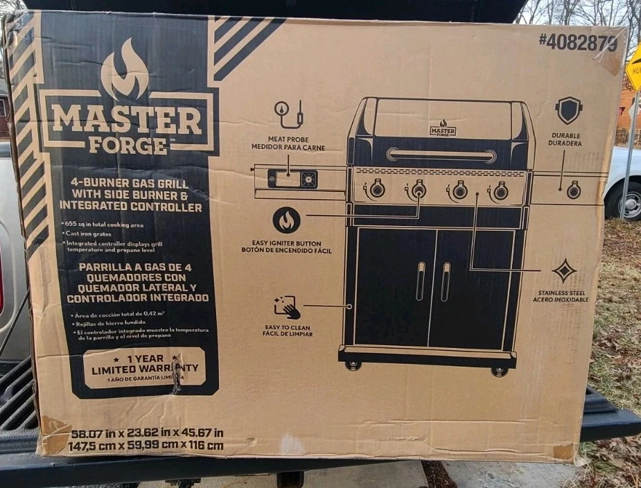 Master Forge Plata y Negro/Acero Inoxidable y Recubierto de Polvo 4 Quemadores GLP NUEVO Foto 2 de 4