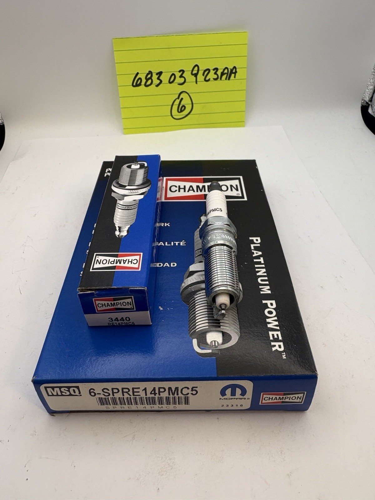 SET OF 6 OEM MOPAR Champion 3440 Platinum POWER Spark Plugs RE14PMC5 68303923AA