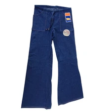 NOS Vintage 70s Jeans Bell Bottom Unisex Wide Leg 1970s Dark Sailor Drawstring