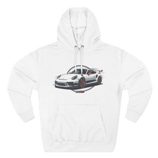White Porsche 911 Illustration Hoodie  Sports Car Graphic, Racing Style