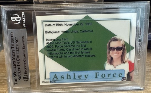 Tarjeta coleccionable personalizada firmada Ashley Force Beckett BAS Slab - Imagen 2 de 2