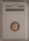 1913 Barber Dime ANACS XF EF Soapbox Old Holder Toned Beauty