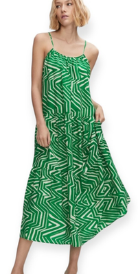 mango green and white dress MNG by Mango Green Geometric Print Tiered Maxi Dress Size 4 Spaghetti Strap