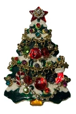 LATR 2 GO Lunch At The Ritz Christmas Tree Charms Pin Brooch Signed 