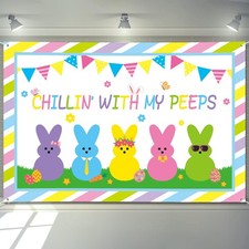 Large Easter Backdrop 72" x 48" Easter Banner Decorations Chillin with My Pe
