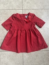 Tahari Girls Size 4T Half Sleeve Dress Red Floral Lace Bow Button Accent A-Line