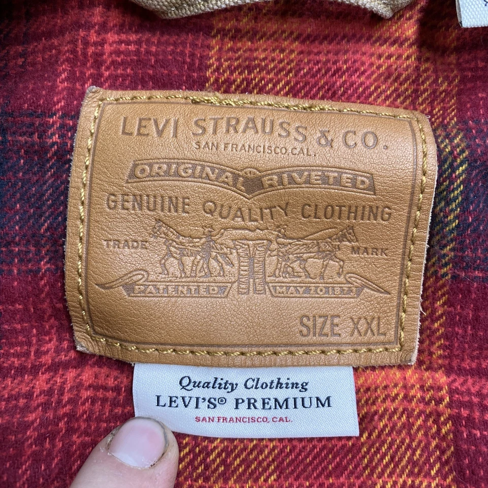 Jaqueta caminhoneiro vintage Levis masculina 2XL marrom Y2K xadrez forrada casaco ocidental - Imagem 3 de 4