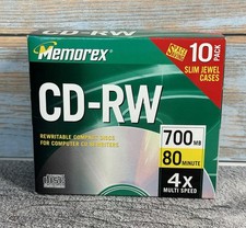 Vintage Memorex CD-RW 10 Pack 700MB 80 Min 4X Slim Jewel Cases Sealed NOS