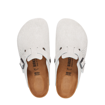 Birkenstock × Stussy Boston Clog Bone White Suede Leather Shoes