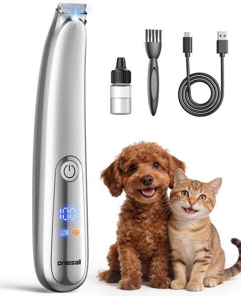 oneisall Pfotentrimmer FüR Hunde Katze Mit LED Licht Schermaschine Silber Paw-image