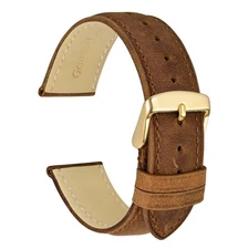 18mm Genuine Leather Watch Strap with Gold Buckle (Caramel Brown)