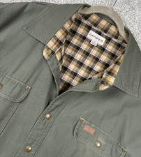 Carhartt Men s Lined Chore Jacket 2XL Green Canvas Snap Front Workwear