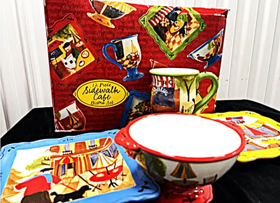 NIB Retired CI 12-Piece Bistro Sidewalk Cafe Dishes Set Jennifer Brinley