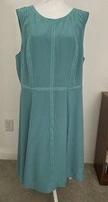 Talbots Turquoise Fit & Flare Womens Dress 18 Sleeveless Midi Silk Lining NWT