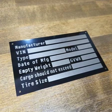 2x4 Aluminum Number Plate Tag Info Data GVWR Cargo Trailer Weight Laser Engraved