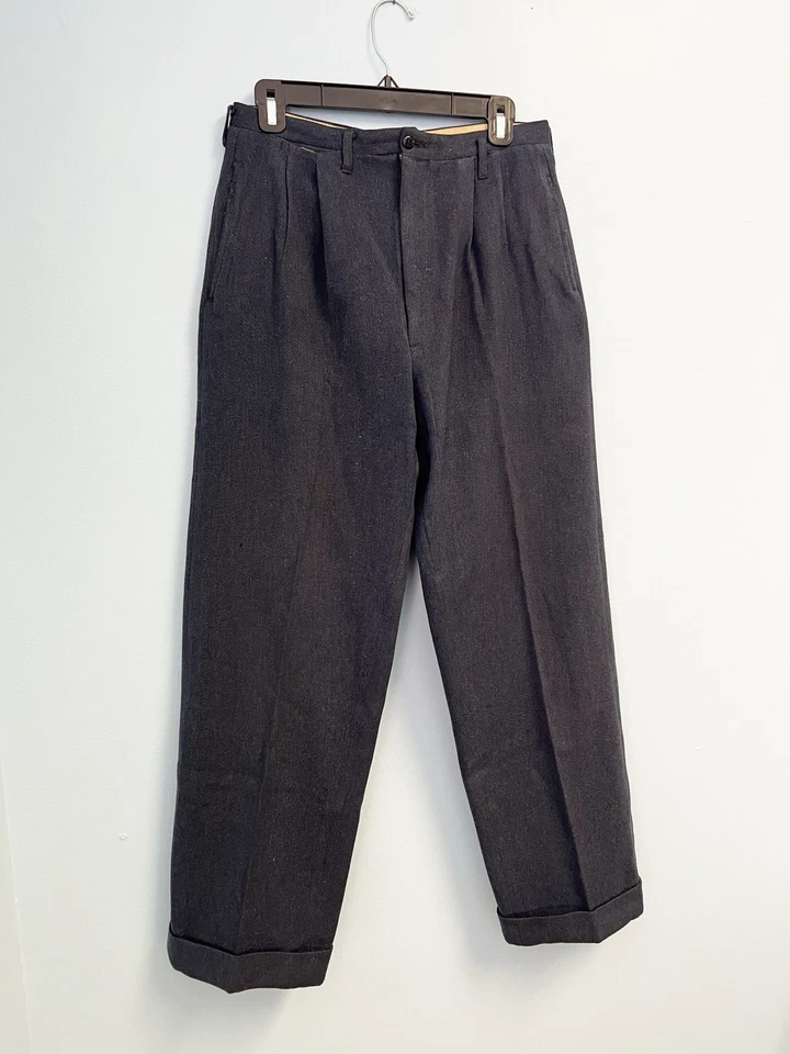 Pantalones plisados de lana vintage años 40 gris marino ropa de trabajo garra cremallera EE. UU. Foto 2 de 4