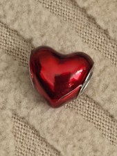 Shiny Red Heart Sterling Silver Charm & Complimentary Bracelet. UK Seller