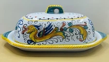 Deruta Pottery- Butterdish Raffaellesco Made/painted by hand in Italy.