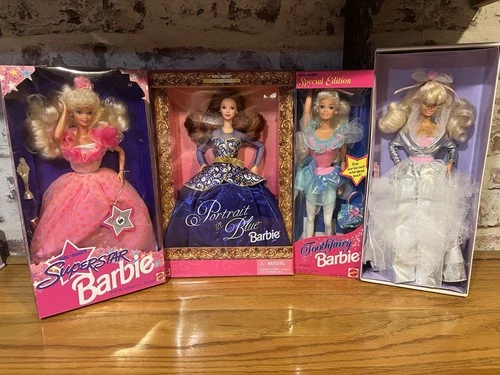 x4 Vintage Barbie Dolls NIB 1990's Mattel Applause Superstar Foothfairy Portrait