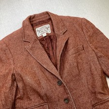 Vintage Banana Republic Women Blazer 10 Herringbone Rust Tweed Wool Linen Blend