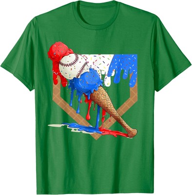 Patriotic Baseball Ice Cream Drip Shirt for Boys 4th T-Shirt